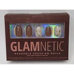 Glamnetic Reusable Press-On Nails Gold Truffle Short Round 30 Nail Kit New